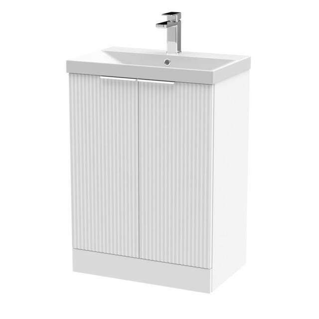 Balterley Tixall Fluted 2 Door Vanity Basin Unit, Satin White, 600mm in White - image 1