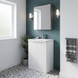 Balterley Tixall Fluted 2 Door Vanity Basin Unit, Satin White, 600mm in White - thumbnail 4