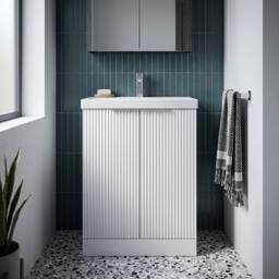 Balterley Tixall Fluted 2 Door Vanity Basin Unit, Satin White, 600mm in White - thumbnail 6
