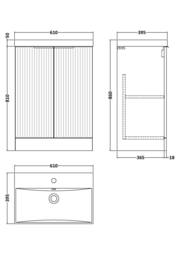 Balterley Tixall Fluted 2 Door Vanity Basin Unit, Satin White, 600mm in White - thumbnail 5