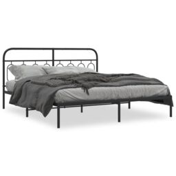 Berkfield Home Metal Bed Frame without Mattress with Headboard Black 183x213cm - Size: 183x213 cm - thumbnail 2