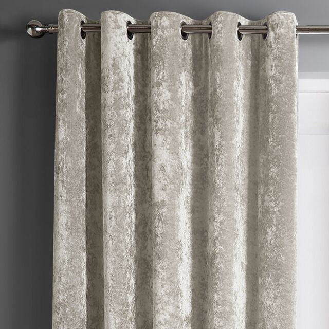 Intimates Crushed Velvet Ready Made Eyelet Curtains in Natural - Size: 168 cm width x 137 cm drop