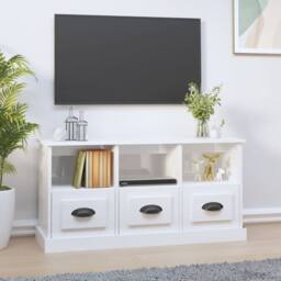 Berkfield Home TV Cabinet High Gloss White 100x35x50 cm Engineered Wood - Size: 100 x 35 x 50 cm - thumbnail 2