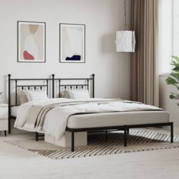 Berkfield Home Metal Bed Frame with Headboard Black 160x200 cm - thumbnail 2