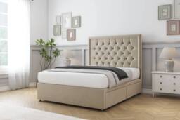 "Sloomy Amberley Naples Divan Bed Base 4 Drawers With 26"" Strutted Headboard & 12"" Matching Footboard in Silver - Size: Small Double" - thumbnail 3