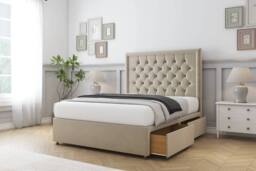"Sloomy Amberley Naples Divan Bed Base 4 Drawers With 26"" Strutted Headboard & 12"" Matching Footboard in Silver - Size: Small Double" - thumbnail 4