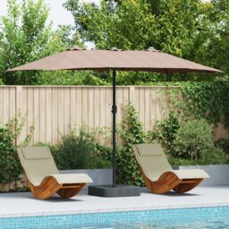 Berkfield Home Garden Parasol Folding Taupe 385 x 209 x 244 cm Fabric - thumbnail 1