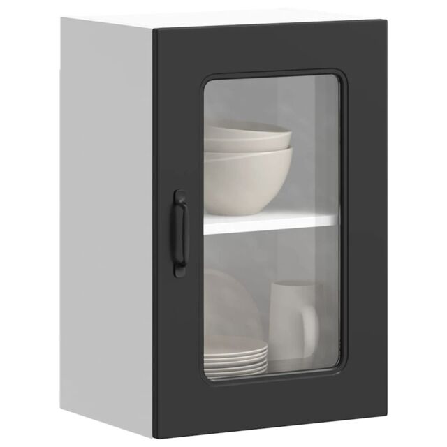 Berkfield Home Kitchen Wall Cabinet with Glass Door Kalmar Black Engineered Wood - image 1