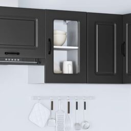 Berkfield Home Kitchen Wall Cabinet with Glass Door Kalmar Black Engineered Wood - thumbnail 4