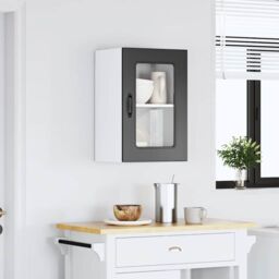 Berkfield Home Kitchen Wall Cabinet with Glass Door Kalmar Black Engineered Wood - thumbnail 3