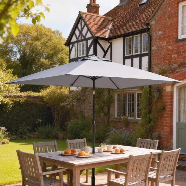 OUTSUNNY Garden Parasol, Outdoor Umbrella with Tilt Function in Light Grey - Size: 3m x 2m - image 1