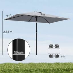 OUTSUNNY Garden Parasol, Outdoor Umbrella with Tilt Function in Light Grey - Size: 3m x 2m - thumbnail 3