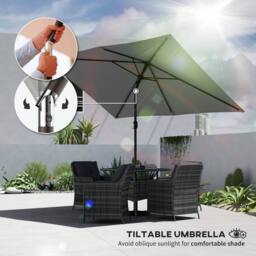 OUTSUNNY Garden Parasol, Outdoor Umbrella with Tilt Function in Light Grey - Size: 3m x 2m - thumbnail 4