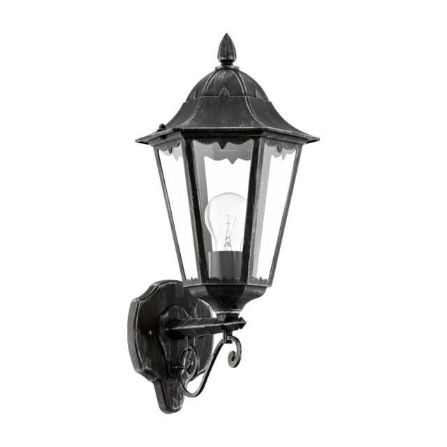 Loops IP44 Outdoor Wall Light Black & Silver Patina Up Lantern 1 x 60W E27 Bulb - image 1