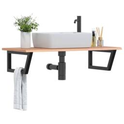 Berkfield Home Basin Shelf Wall Mounted Steel & Solid Wood Oak in Brown - thumbnail 2