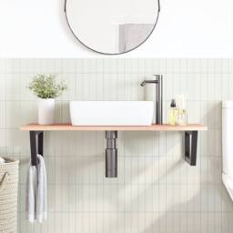 Berkfield Home Basin Shelf Wall Mounted Steel & Solid Wood Oak in Brown - thumbnail 3
