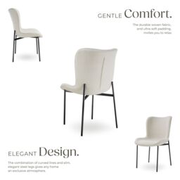 tectake Dining Chair Tessa Set Of 6 - Woven Fabric Off-White/Black in Off-White - Size: 6 Pack - thumbnail 3