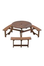 Garden Sanctuary 6-Seat Outdoor Round Wood Picnic Table & Bench Set in Brown - thumbnail 3