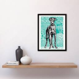 Artery8 Moriz Jung Dog Lover Greyhound Animal Portrait Framed Wall Art Print in Blue - Size: A4 - thumbnail 2