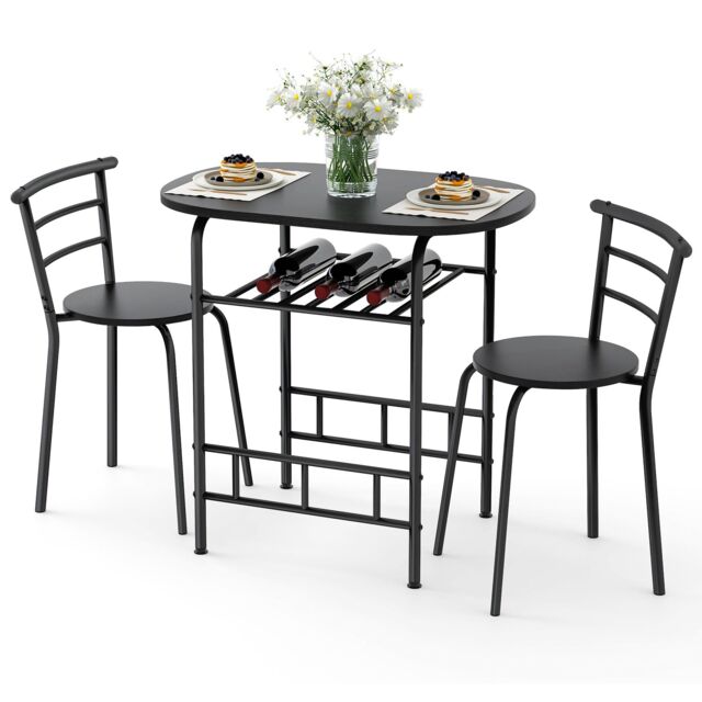 Gymax 3 PCS Wood Grain Dining Table Set Kitchen Table & Chairs in Black - image 1
