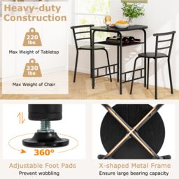 Gymax 3 PCS Wood Grain Dining Table Set Kitchen Table & Chairs in Black - thumbnail 4