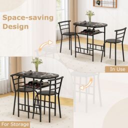 Gymax 3 PCS Wood Grain Dining Table Set Kitchen Table & Chairs in Black - thumbnail 3