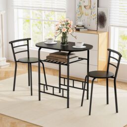 Gymax 3 PCS Wood Grain Dining Table Set Kitchen Table & Chairs in Black - thumbnail 6