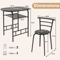Gymax 3 PCS Wood Grain Dining Table Set Kitchen Table & Chairs in Black - thumbnail 2