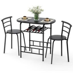 Gymax 3 PCS Wood Grain Dining Table Set Kitchen Table & Chairs in Black - thumbnail 1