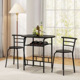 Gymax 3 PCS Wood Grain Dining Table Set Kitchen Table & Chairs in Black - thumbnail 7