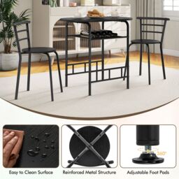 Gymax 3 PCS Wood Grain Dining Table Set Kitchen Table & Chairs in Black - thumbnail 9