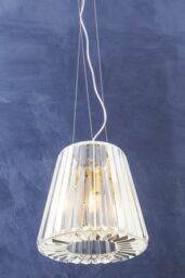 Orsina 3 Bulb Bronze Pendant Light, Geometric Glass Cone Ceiling Fixture, Crystal-Textured Shade Light in Gold - thumbnail 2