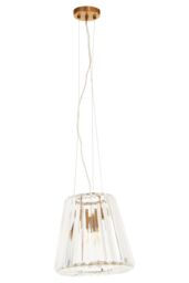Orsina 3 Bulb Bronze Pendant Light, Geometric Glass Cone Ceiling Fixture, Crystal-Textured Shade Light in Gold - thumbnail 4