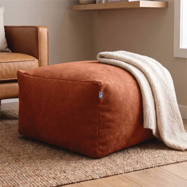 rucomfy Beanbags rucomfy Indoor Large Ottoman Pouffe - Plush Velora Bean Bag Footstool in Orange - image 1