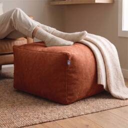 rucomfy Beanbags rucomfy Indoor Large Ottoman Pouffe - Plush Velora Bean Bag Footstool in Orange - thumbnail 2