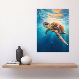 "Artery8 Sea Turtle Barbados Marine Swimming Blue Clear Water Large Wall Unframed Art Poster Print Thick Paper 18X24 Inch - Size: W18"" x H24""" - thumbnail 4