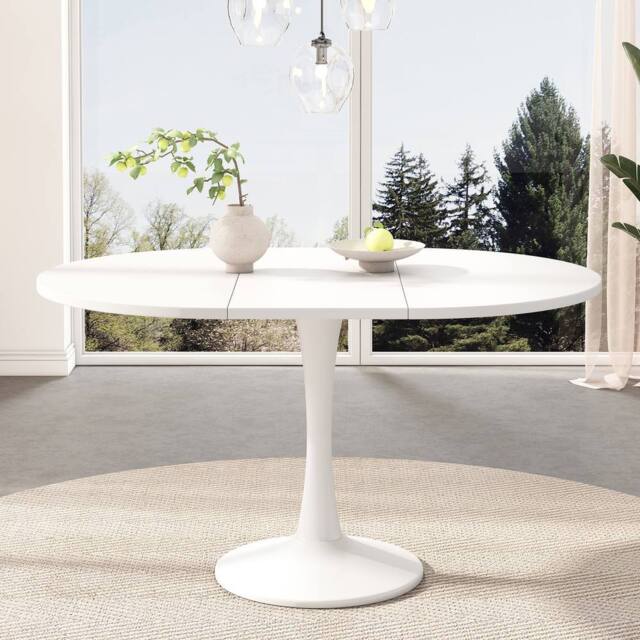 Merax Modern Extendable Round Dining Table 100-140cm Pedestal Kitchen Table in White - image 1