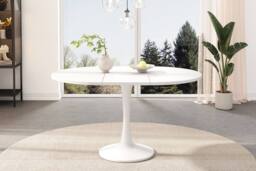 Merax Modern Extendable Round Dining Table 100-140cm Pedestal Kitchen Table in White - thumbnail 9
