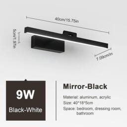 Goeco Bathroom Mirror Lamp, 9W, 40 cm LED Mirror Light, 6500K, IP40, Black - thumbnail 2