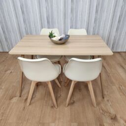 KOSY KOALA Oak Effect Rectangle Kitchen Dining Table With 4 Cream Tulip Chairs Table Set Of 4 - thumbnail 1