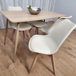 KOSY KOALA Oak Effect Rectangle Kitchen Dining Table With 4 Cream Tulip Chairs Table Set Of 4 - thumbnail 4