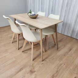 KOSY KOALA Oak Effect Rectangle Kitchen Dining Table With 4 Cream Tulip Chairs Table Set Of 4 - thumbnail 5