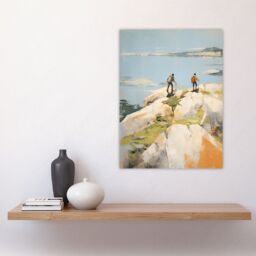 Artery8 Hikers Reach The Summit At Last Oil Painting Hiking Coastal Cliff Landscape Large Wall Unframed Art Poster Print Thick Paper 18X24 Inch - thumbnail 4