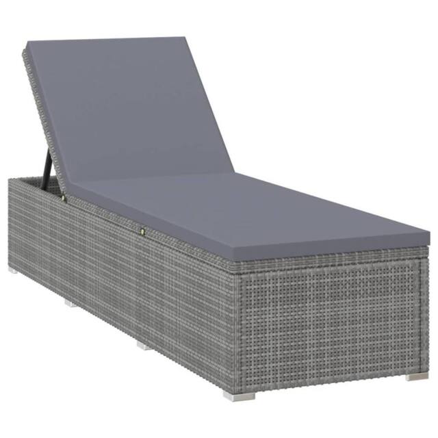 Berkfield Home Sun Lounger with Cushion & Tea Table Poly Rattan Grey - image 1