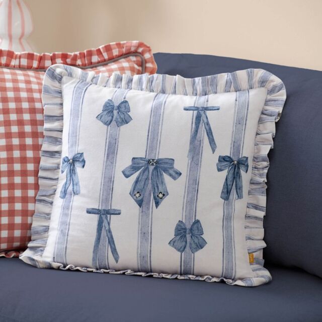 Furn Noortje Ruffle Bows 100% Cotton Printed Cushion - Size: 43 cm x 43 cm - image 1