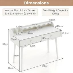 VOGREX 120cm Wooden Computer Desk White - thumbnail 2