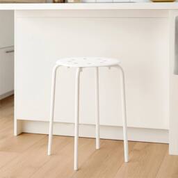 Nordara White Stackable Round Plastic Stool with Metal Legs - thumbnail 3