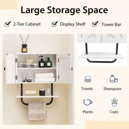 Gymax Bathroom Wall Cabinet Wall-Mounted Medicine Cabinet in White - thumbnail 7