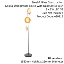 Loops 1560mm Freestanding Floor Lamp Light - Gold & Bronze Dish Design - Opal Glass in Clear - thumbnail 2