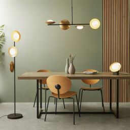 Loops 1560mm Freestanding Floor Lamp Light - Gold & Bronze Dish Design - Opal Glass in Clear - thumbnail 5